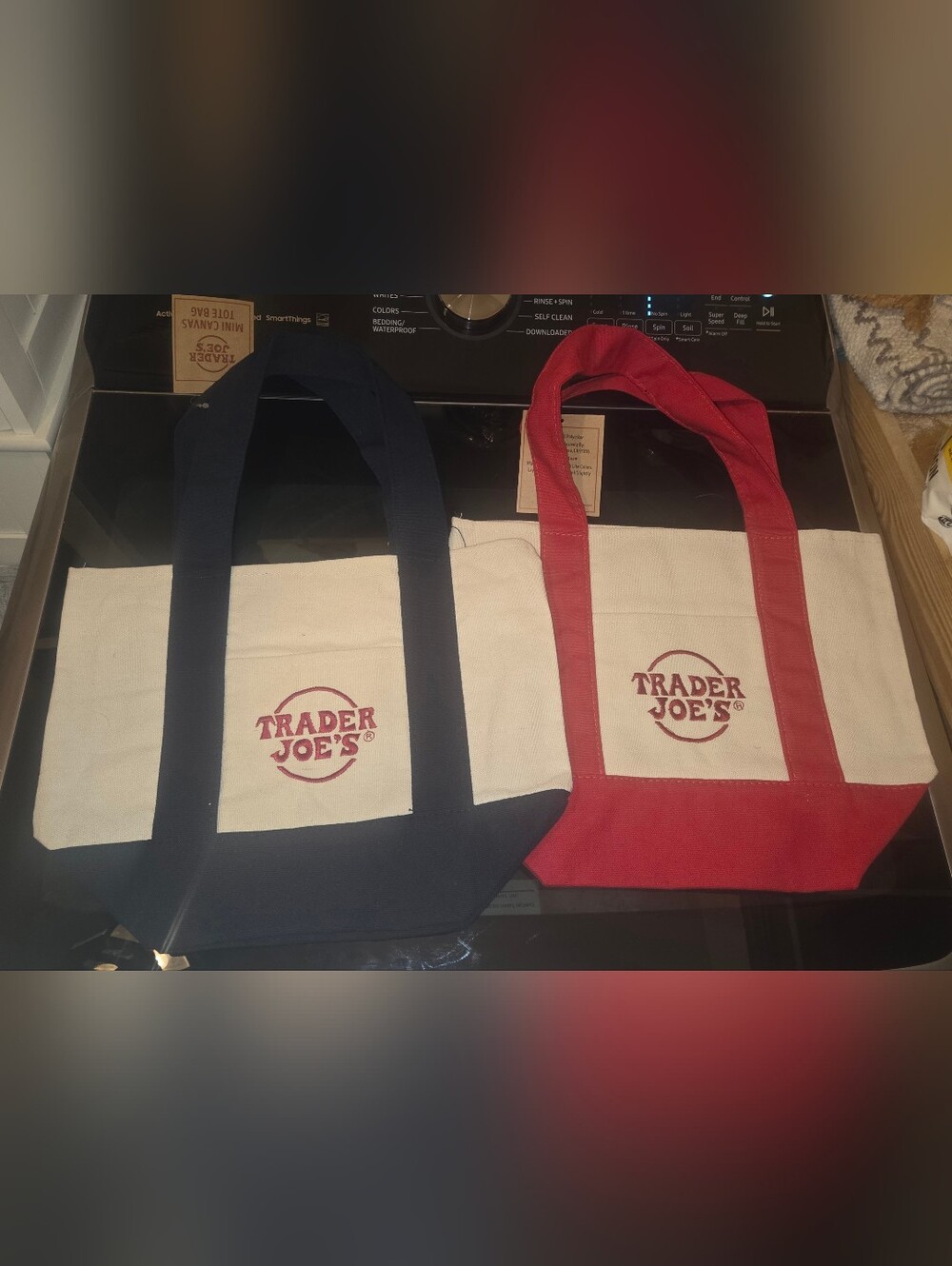 Trader Joe's Canvas Mini Tote Bag - Red Trim And Navy Trim - NWT